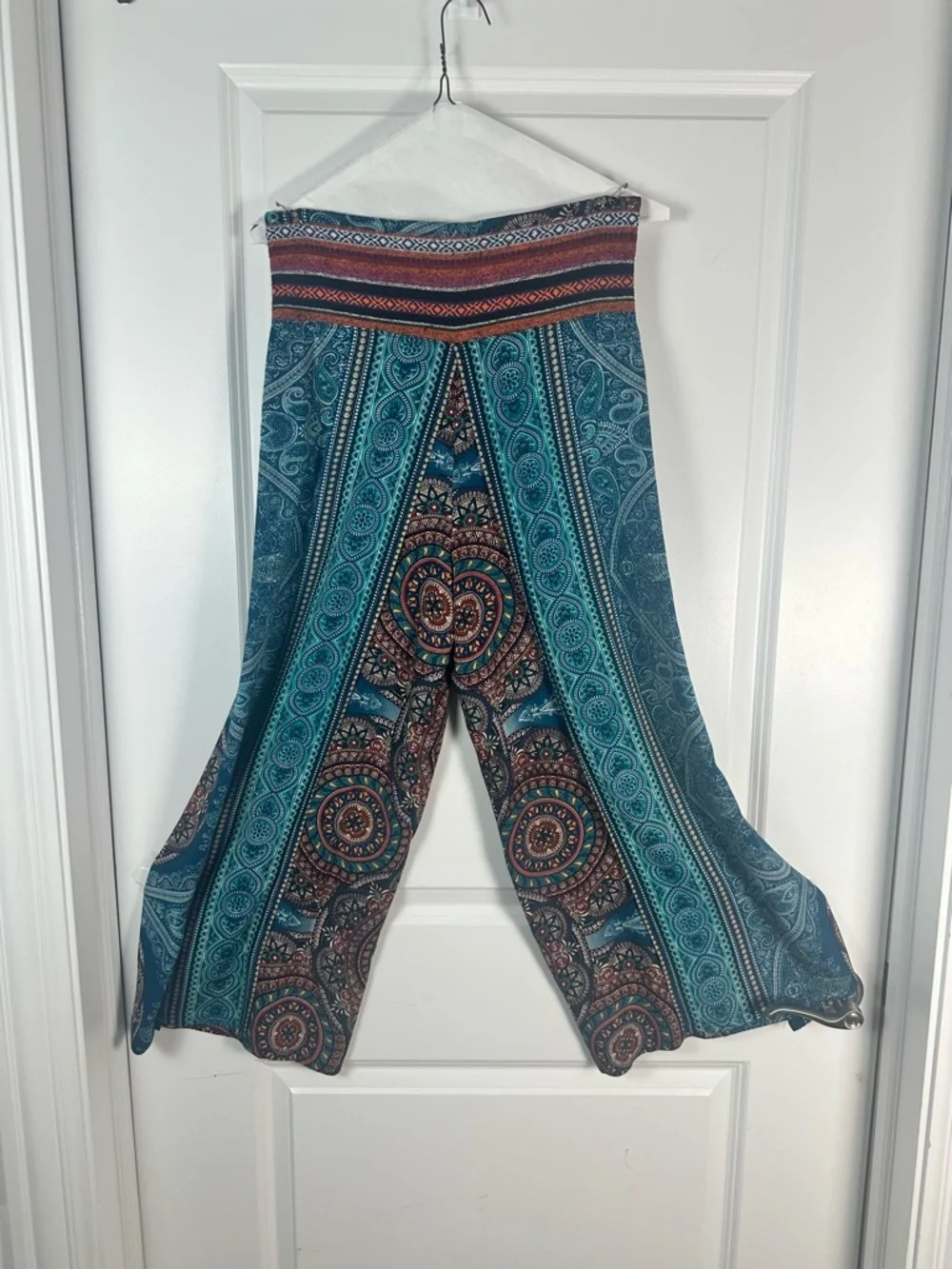 Boho Wide-Leg Printed Trousers - Blue Multi - Picture 3 of 7